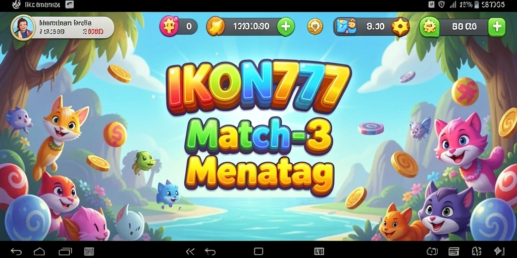 Tangkap layar gameplay IKON777 yang menampilkan keseruan Match-3.