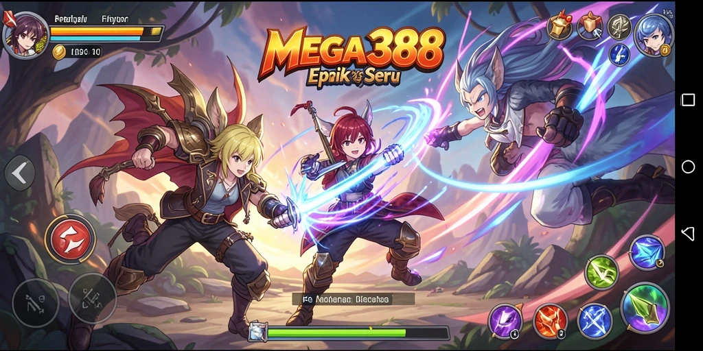 Tangkapan layar gameplay MEGA388 menampilkan aksi seru dalam dunia anime.